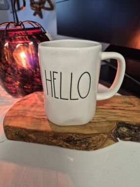 SET OF 2 Rae Dunn White Mug with HELLO in Black Tall Lettering